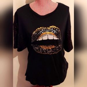 Sexy, Vintage, K. Jordan Tee with Black Sequin Sleeves! SIZE Medium-EUC!